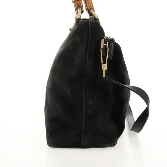 GUCCI Bamboo Hand Bag Suede 2way Black